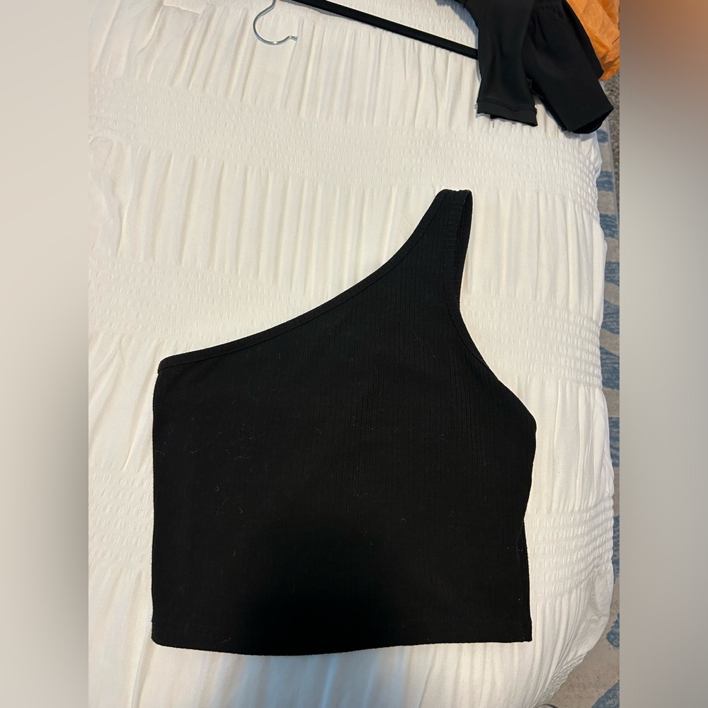 One Shoulder Black Crop Top